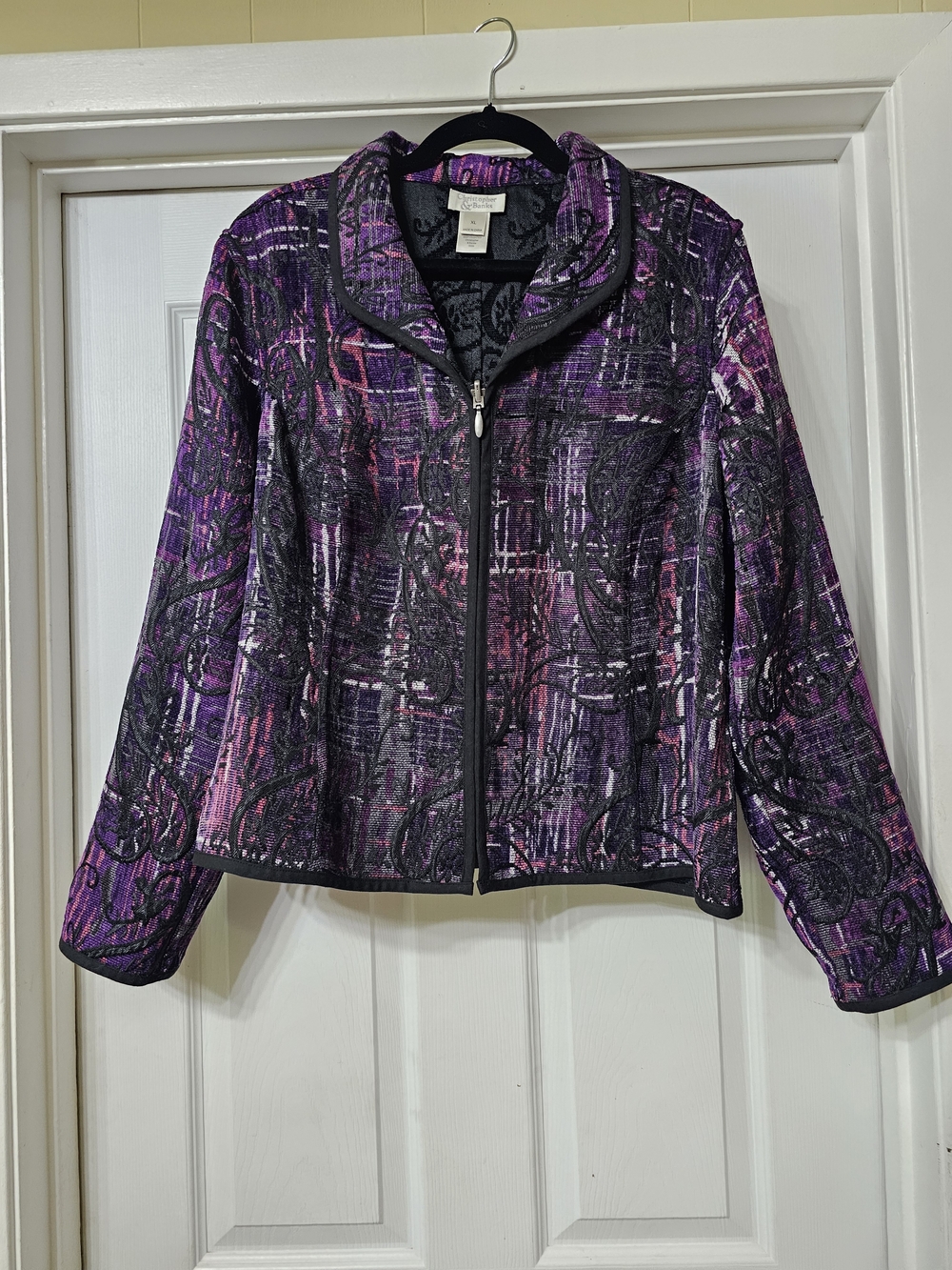Christopher & Banks Purple Printed Zip-Front Blazer